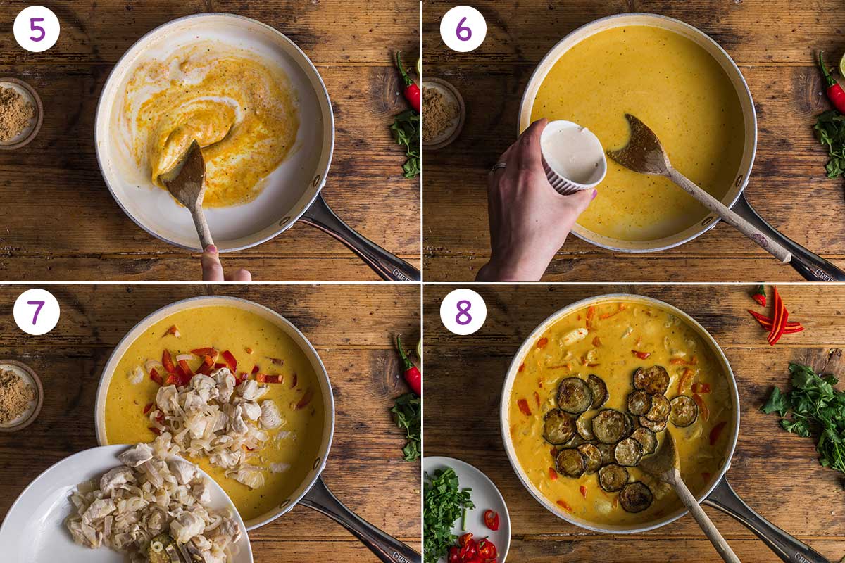 Collage of 4 images showing step by step how to make this this recipe for steps 5-8.